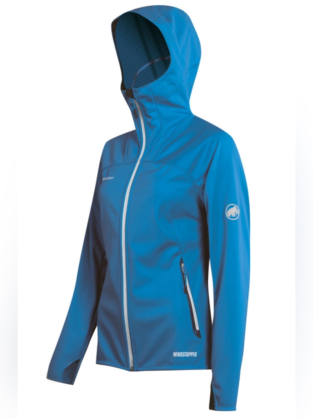 Ladies Mammut Women’s Hooded Softshell Jacket in Blue. Size Euro Small